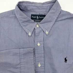Polo Ralph Lauren Custom Fit Men's Long Sleeve Blue‎ Striped XXL 2XL Button Down